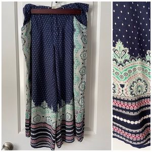 Anthropologie elevenses Wide Leg Boho Print Capri Pants